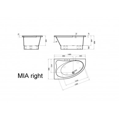 Akmens masės vonia MIA 1400x900 mm, dešininė, balta 1