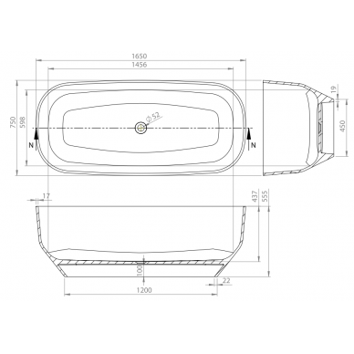 Akmens masės vonia Vayer Serpens 2 164x75 cm, stačiakampė, balta 1