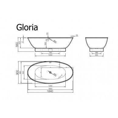 Akmens masės vonia Vispool Gloria 184x90, balta 1