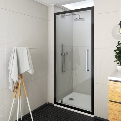 Atveriamos dušo durys ECDO1N/1000, 975-1015x2050 mm, profilis juodas, stiklas transparent