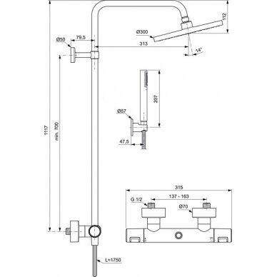 Ideal Standard termostatinė dušo sistema Idealrain Ceratherm T25, pagrindinė dušo galva apvali Ø300 mm, juoda matinė 4