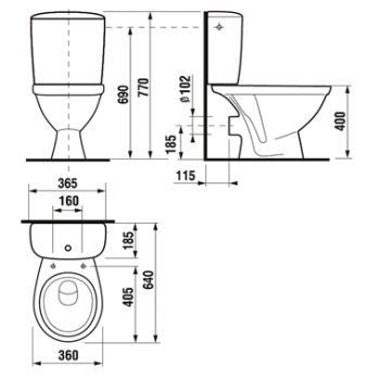 Kombinuotas WC NORMA su termoplastiko dangčiu, horizontalus, 3/6 ltr, vand. įvad. iš šono, baltas 1