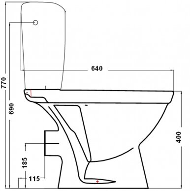 Kombinuotas WC NORMA su termoplastiko dangčiu, horizontalus, 3/6 ltr, vand. įvad. iš šono, baltas 2