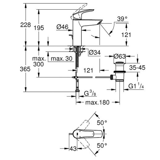 Paaukštintas praustuvo maišytuvas Grohe Eurosmart 1 Paaukštintas praustuvo maišytuvas Grohe Eurosmart 1