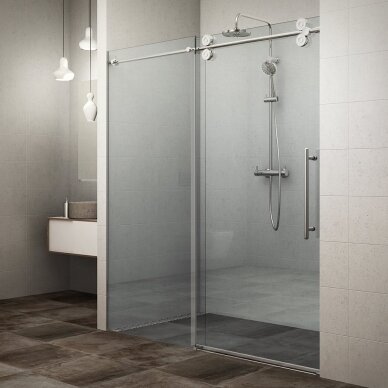 Slankiojančios dušo durys KID2/1500, profilis blizgus, stiklas skaidrus