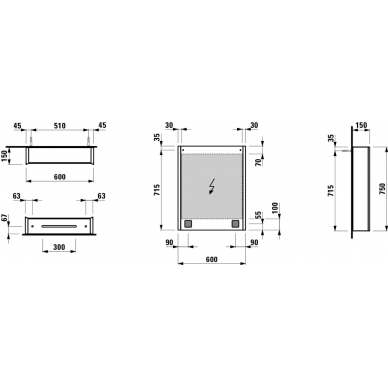 Veidrodinė spintelė 60x75x15 cm Frame 25 su apšvietimu Ambient, dešinė p. 1
